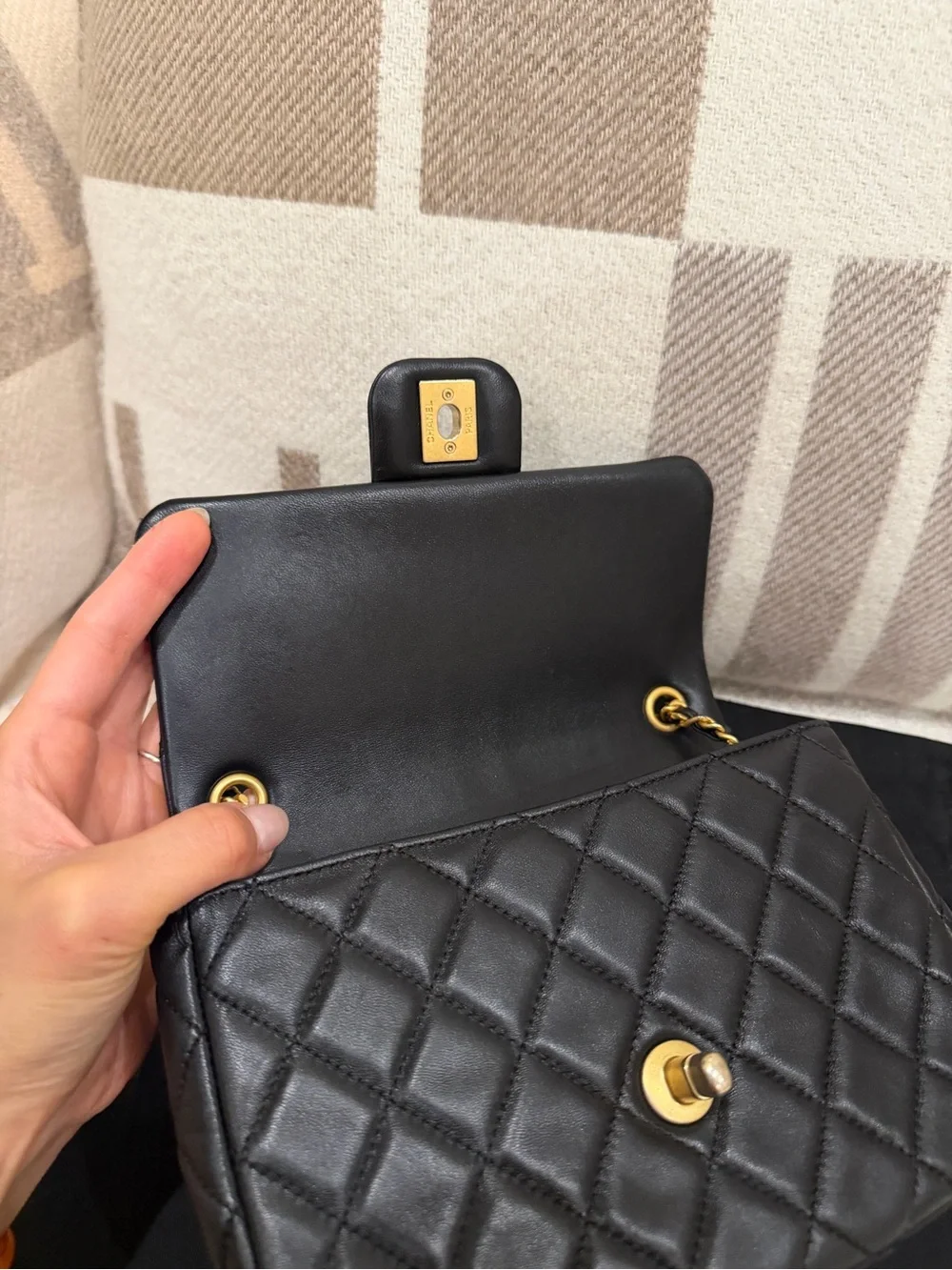 CHANEL 22K Coco Hearts Black Quilted Flap Crossbody with Gold Hardware